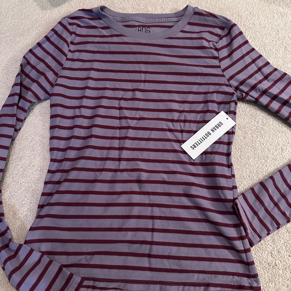 Urban Outfitters Kids Maroon and Lavender Striped Long Sleeve Tee